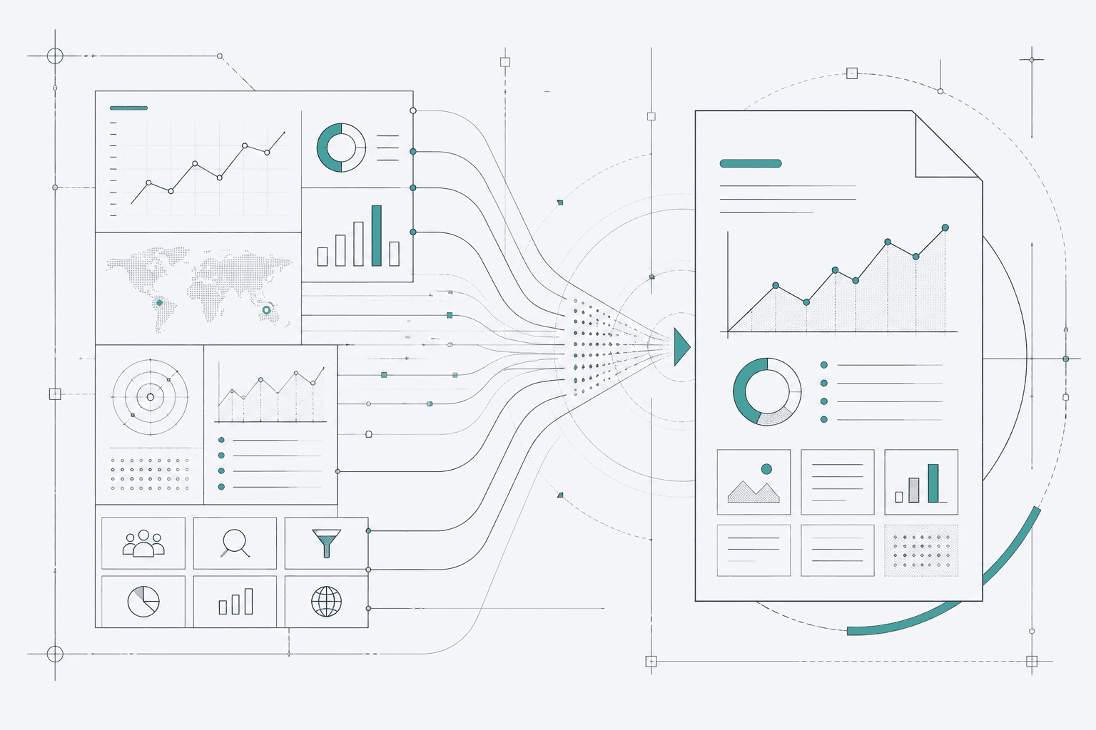 Abstract blueprint visualization of a market research analytics platform