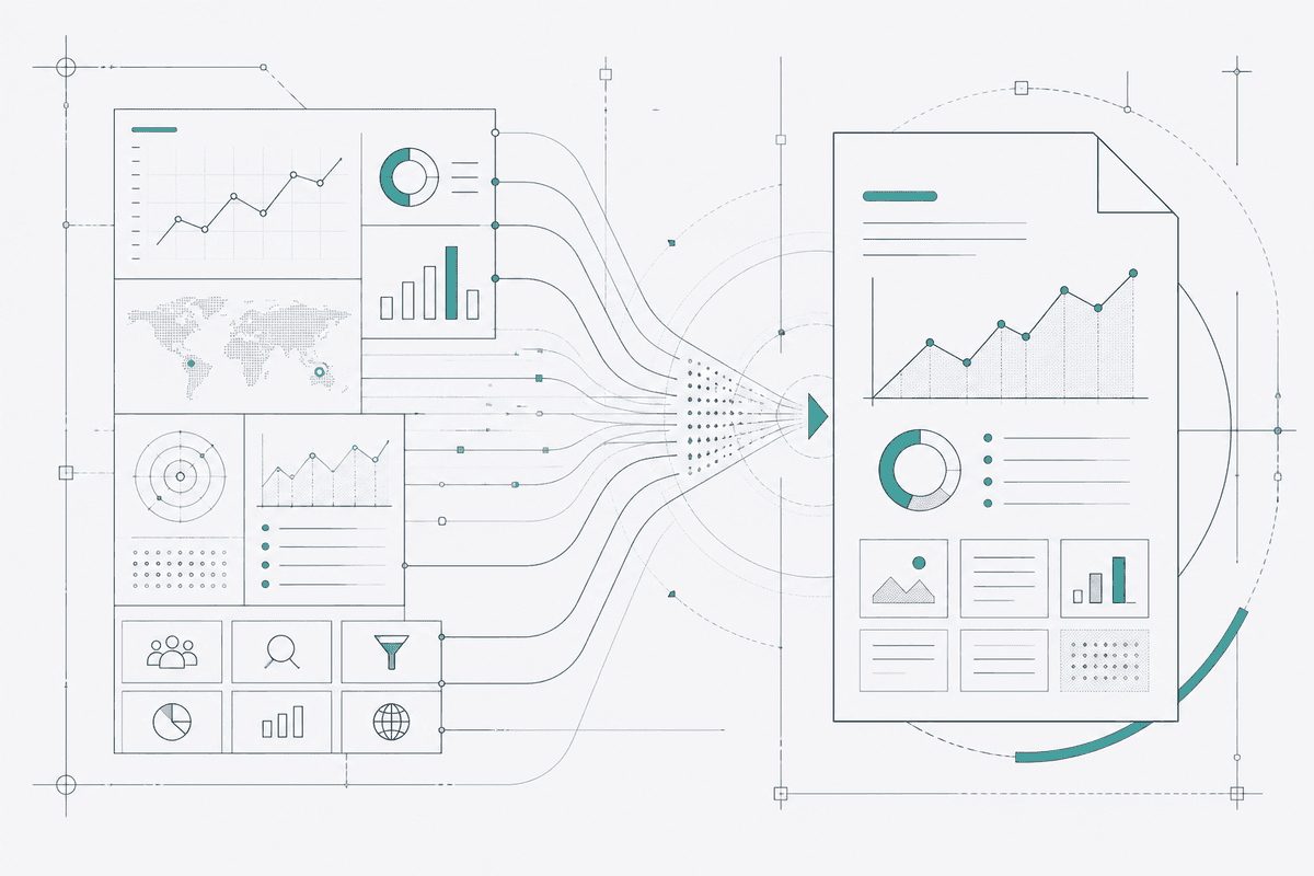 Abstract blueprint visualization of a market research analytics platform