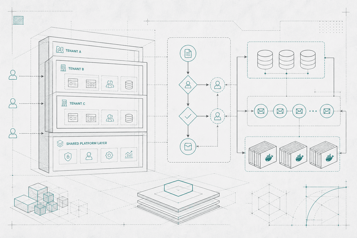 Abstract blueprint visualization of a multi-tenant agency client portal